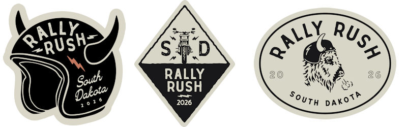 South Dakota Rally Rush 2026 three different sticker examples