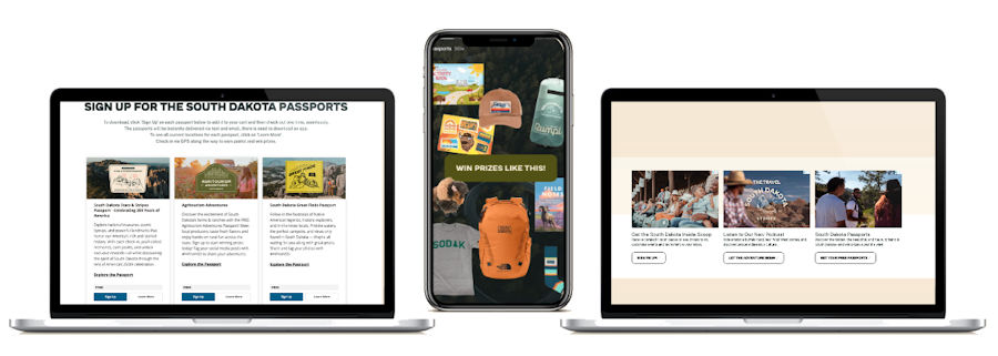 Screenshots showing how the South Dakota Passports look on laptops and a phone.